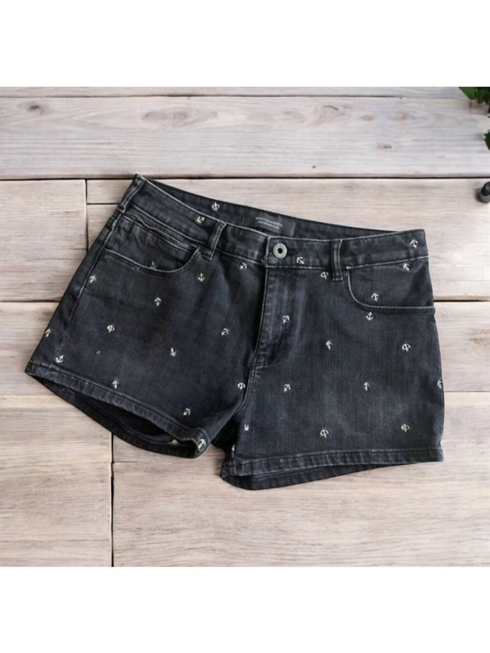 SCOTCH & SODA Anchor Embroidered Black Gray Denim Shorts Size 26